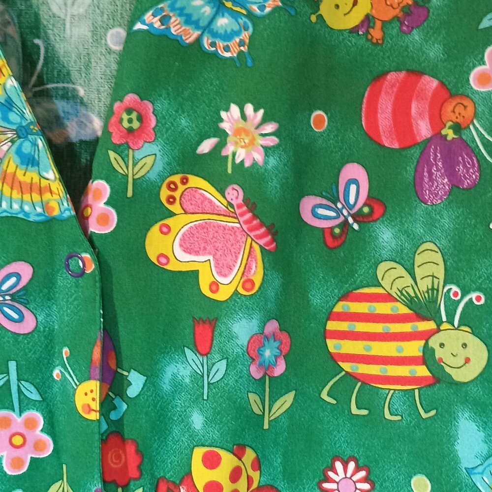 Melrose May-Hill/Scrub Top/Jacket/Women S/Green Sparkly Bugs Print - Picture 3 of 8